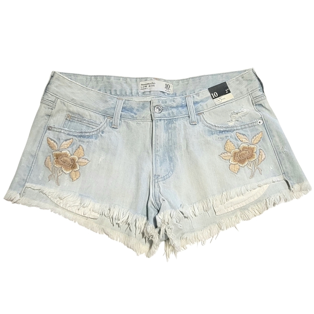Abercrombie & Fitch Low-Rise Embroidered Light Blue Denim Shorts NWT Size 10/30W